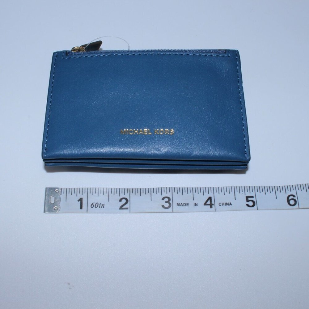 MICHAEL KORS Jet Set Travel Card Case Wallet MK Blue Leather NWT - Picture 3 of 5